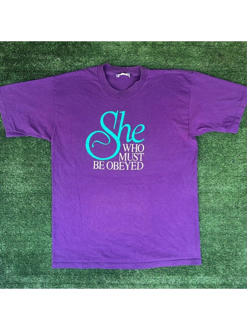 Vintage 90s Roseanne She Who Must Be Obeyed T-Shirt Purple M Single Stitch Humor
